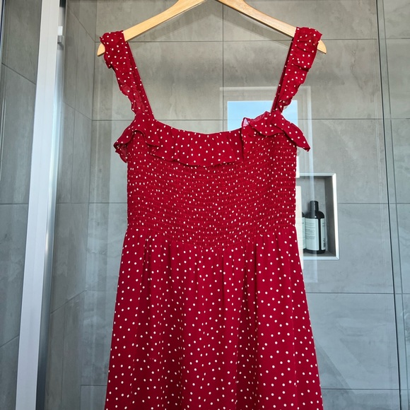 Reformation Medium Siesta Midi Dress Ruffle Smocked Polka Dot - Picture 2 of 6